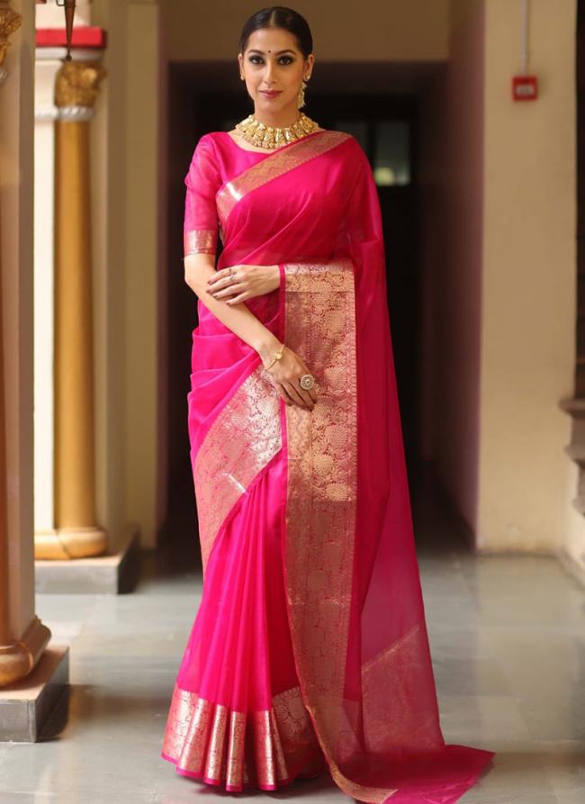 Soft Organza Rani Traditional Wear Weaving Saree